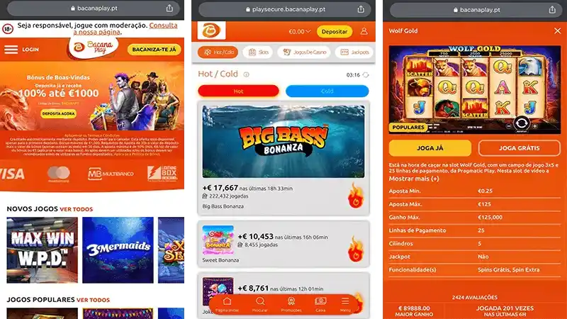 Vista de la app móvil BacanaPlay con juegos populares y bonificación de bienvenida